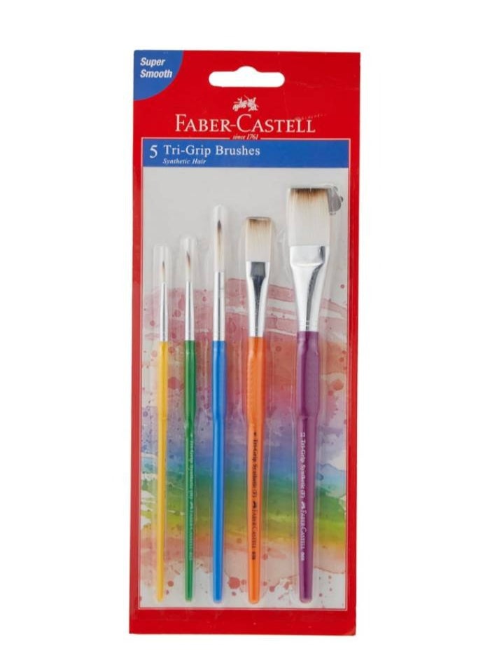 FABER-CASTELL - Faber-Castell Stretched Canvas 12 X 12 (30.48X30.48-cm) 410gsm+ Grip Paint Brushes Round & Flat Combination 5pc (2,6,10, 8, 12) - Image 1
