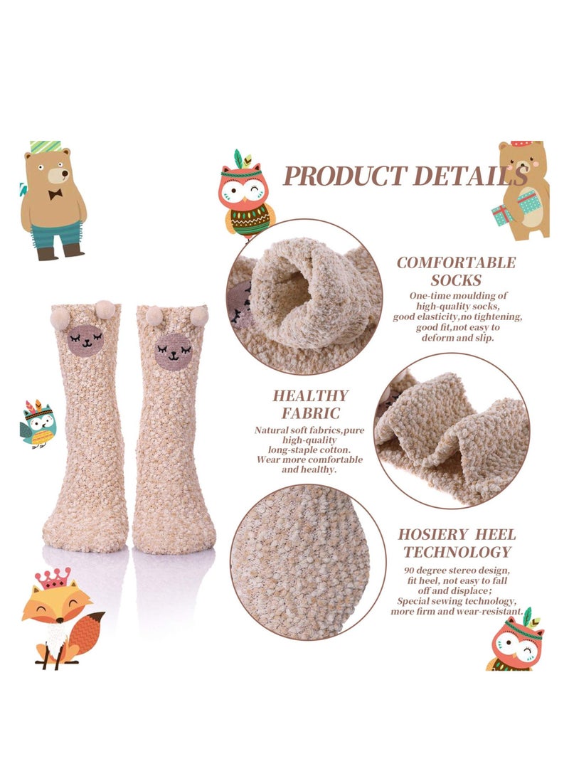 Women's Fuzzy Socks 5 Pairs Winter Warm Fluffy Soft Slipper Home Sleeping Cute Animal - Image 3