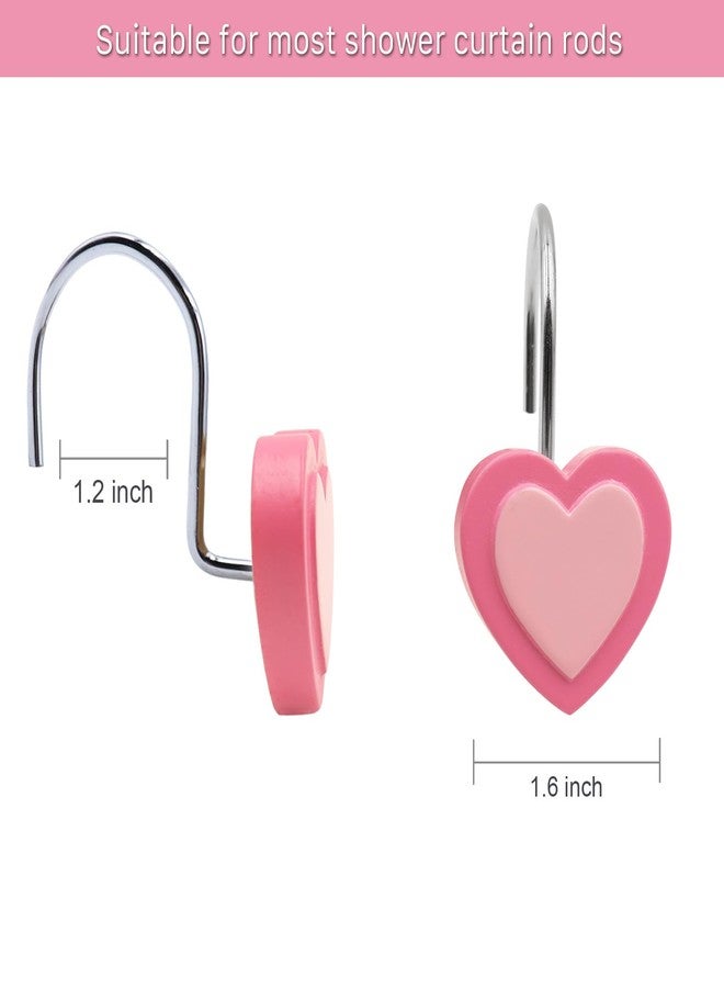 Faitove Heart Shaped Shower Curtain Hooks Valentine's Day Cute Pink Romantic Shower Curtain Rings for Girls Bathroom Decor Stainless Steel Hangers 12 PCS - Image 2