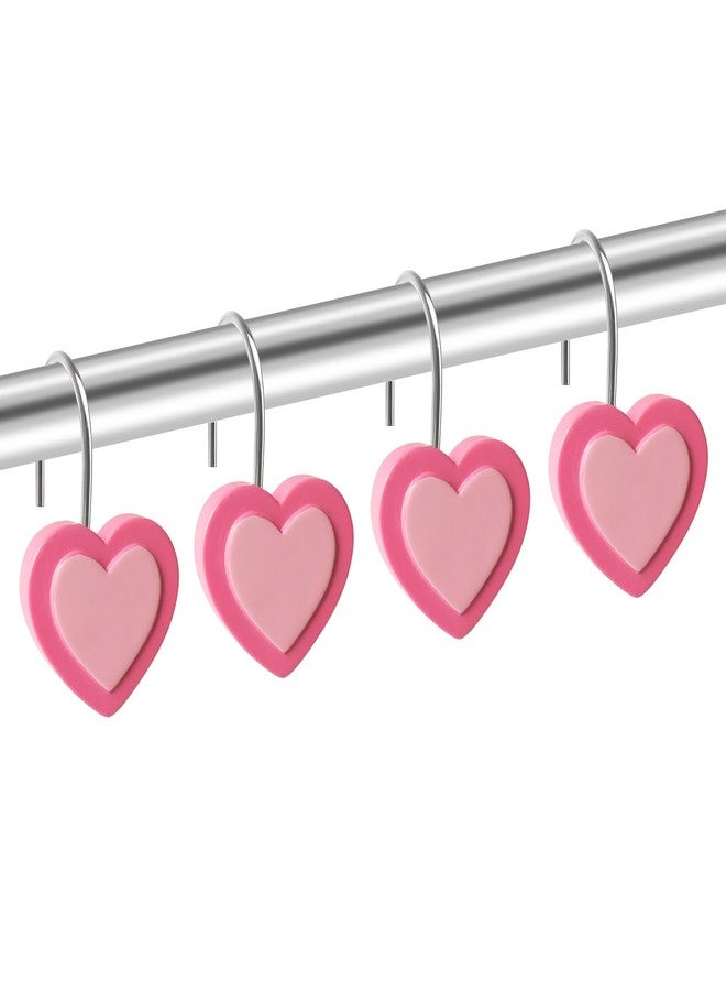 Faitove Heart Shaped Shower Curtain Hooks Valentine's Day Cute Pink Romantic Shower Curtain Rings for Girls Bathroom Decor Stainless Steel Hangers 12 PCS - Image 1