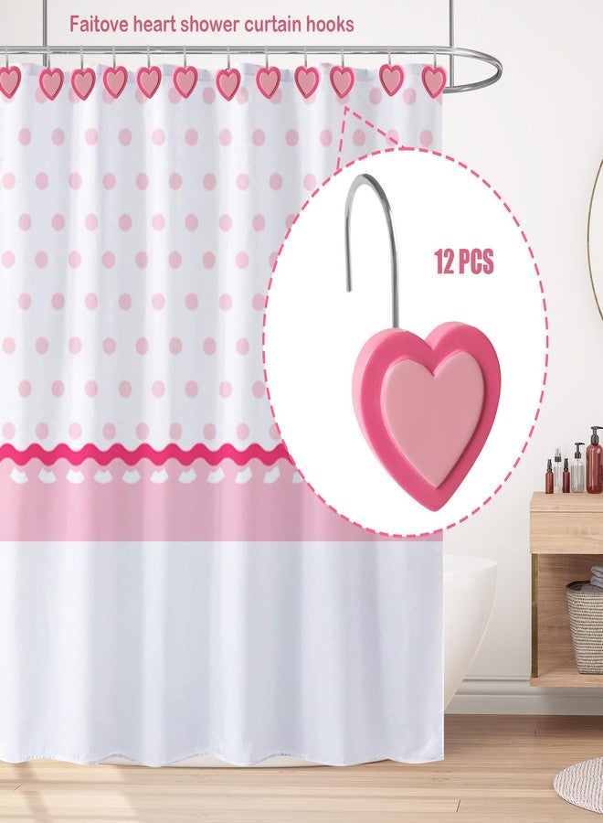 Faitove Heart Shaped Shower Curtain Hooks Valentine's Day Cute Pink Romantic Shower Curtain Rings for Girls Bathroom Decor Stainless Steel Hangers 12 PCS - Image 5
