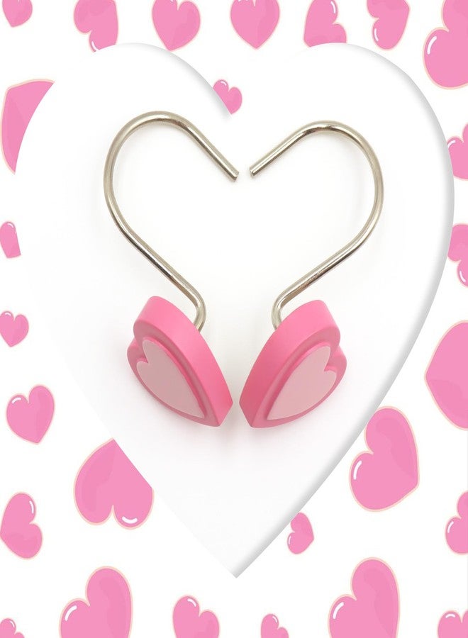 Faitove Heart Shaped Shower Curtain Hooks Valentine's Day Cute Pink Romantic Shower Curtain Rings for Girls Bathroom Decor Stainless Steel Hangers 12 PCS - Image 4