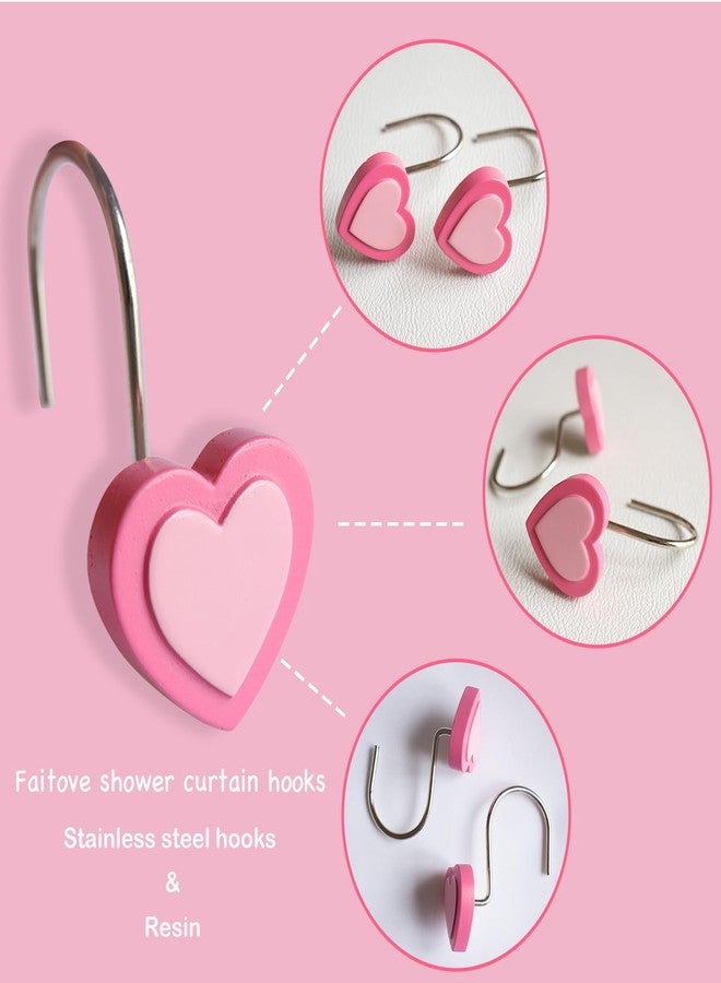Faitove Heart Shaped Shower Curtain Hooks Valentine's Day Cute Pink Romantic Shower Curtain Rings for Girls Bathroom Decor Stainless Steel Hangers 12 PCS - Image 3