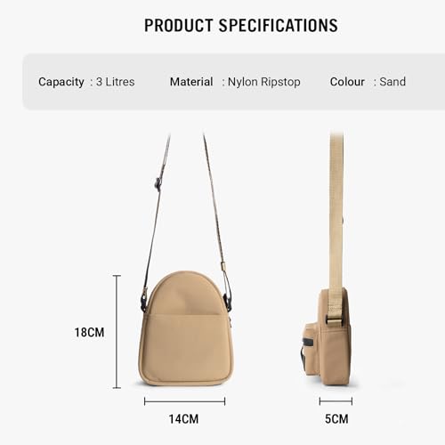 DailyObjects DOT Sling Bag for Men and Women |Adjustable Shoulder Strap|Lightweight|Water Resistant|Recycled Nylon Sling Bag|Organisational Pocket| For Daily Use/Travel (Sand) - Image 5