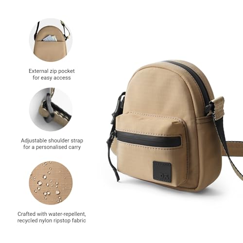 DailyObjects DOT Sling Bag for Men and Women |Adjustable Shoulder Strap|Lightweight|Water Resistant|Recycled Nylon Sling Bag|Organisational Pocket| For Daily Use/Travel (Sand) - Image 2
