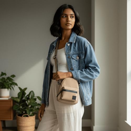 DailyObjects DOT Sling Bag for Men and Women |Adjustable Shoulder Strap|Lightweight|Water Resistant|Recycled Nylon Sling Bag|Organisational Pocket| For Daily Use/Travel (Sand) - Image 3