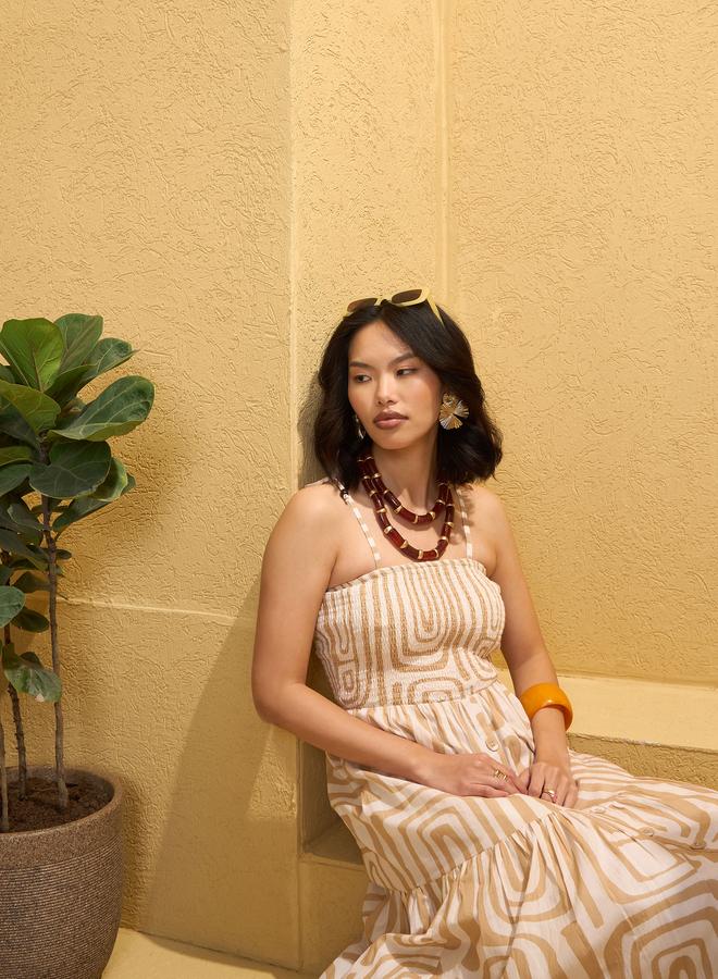 ساسافراس فستان طويل بحمالات وتفاصيل مُجمعة - Image 2