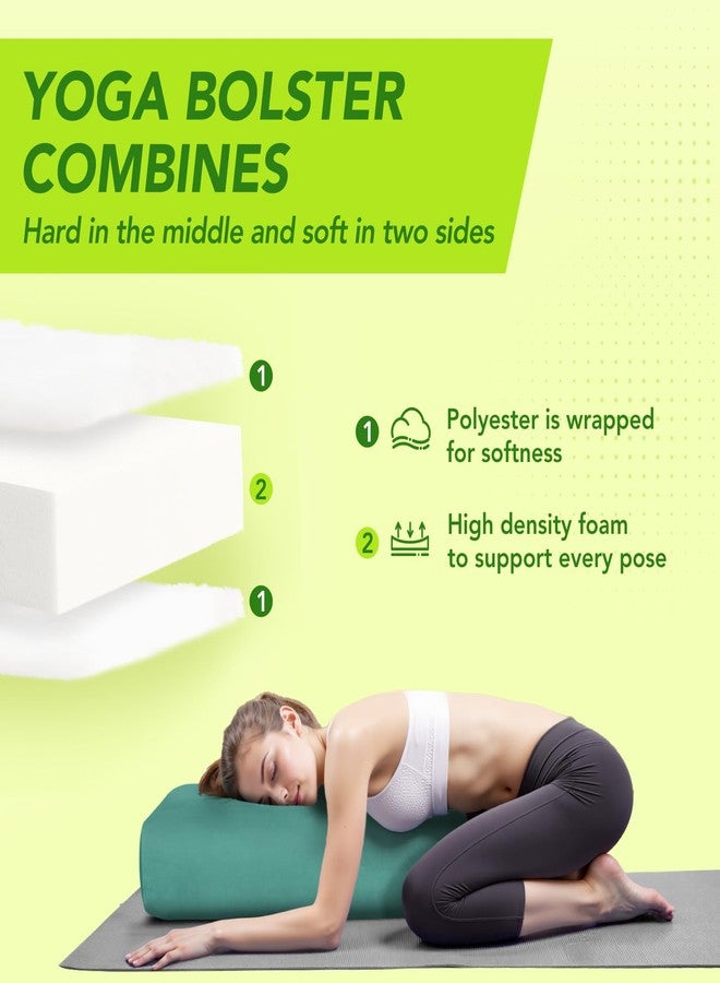 Wellsin Yoga Bolster Pillow for Restorative Yoga - Rectangular Yoga Bolster - Yoga Meditation Pillow with Washable Suede Cover, 27"X10" X5.5", Green - Image 3