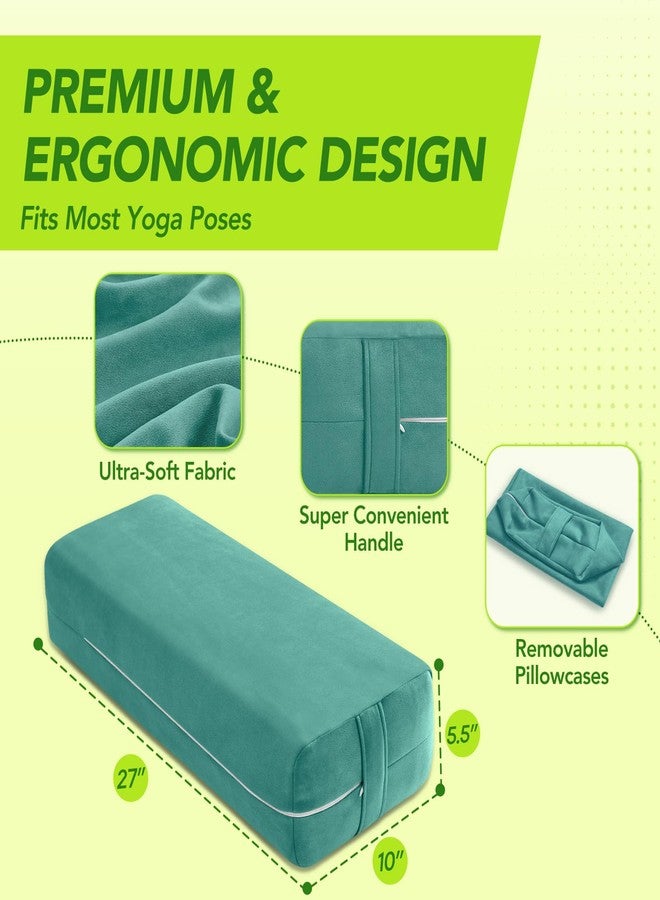 Wellsin Yoga Bolster Pillow for Restorative Yoga - Rectangular Yoga Bolster - Yoga Meditation Pillow with Washable Suede Cover, 27"X10" X5.5", Green - Image 2