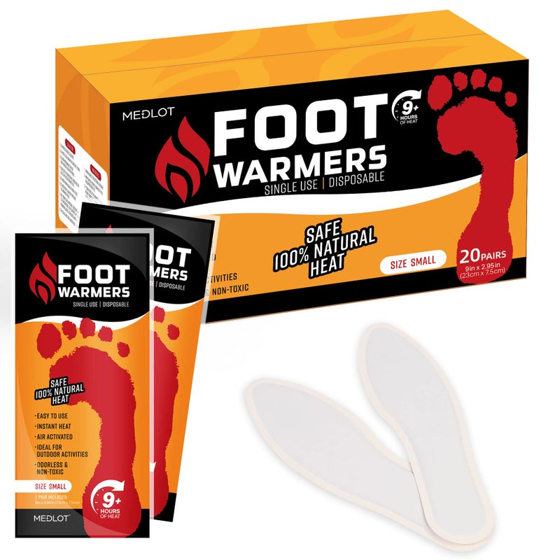 MEDLOT Insole Foot Warmers with Adhesive - Long Lasting, Safe Natural Odorless, Air Activated Warmers - Up to 9 Hours of Heat - 20 Pair, White - Image 1
