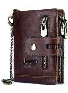 Jeep Men's Wallet Leather Coin Card Compartment Chain Holder Rfid Enabled  - Image 1