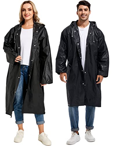 HOOMBOOM Rain Ponchos for Adults Reusable Raincoats Hooded for Women Men Survival Heavy Duty Military Impermeable 2 Packs Rain Coat - Image 1