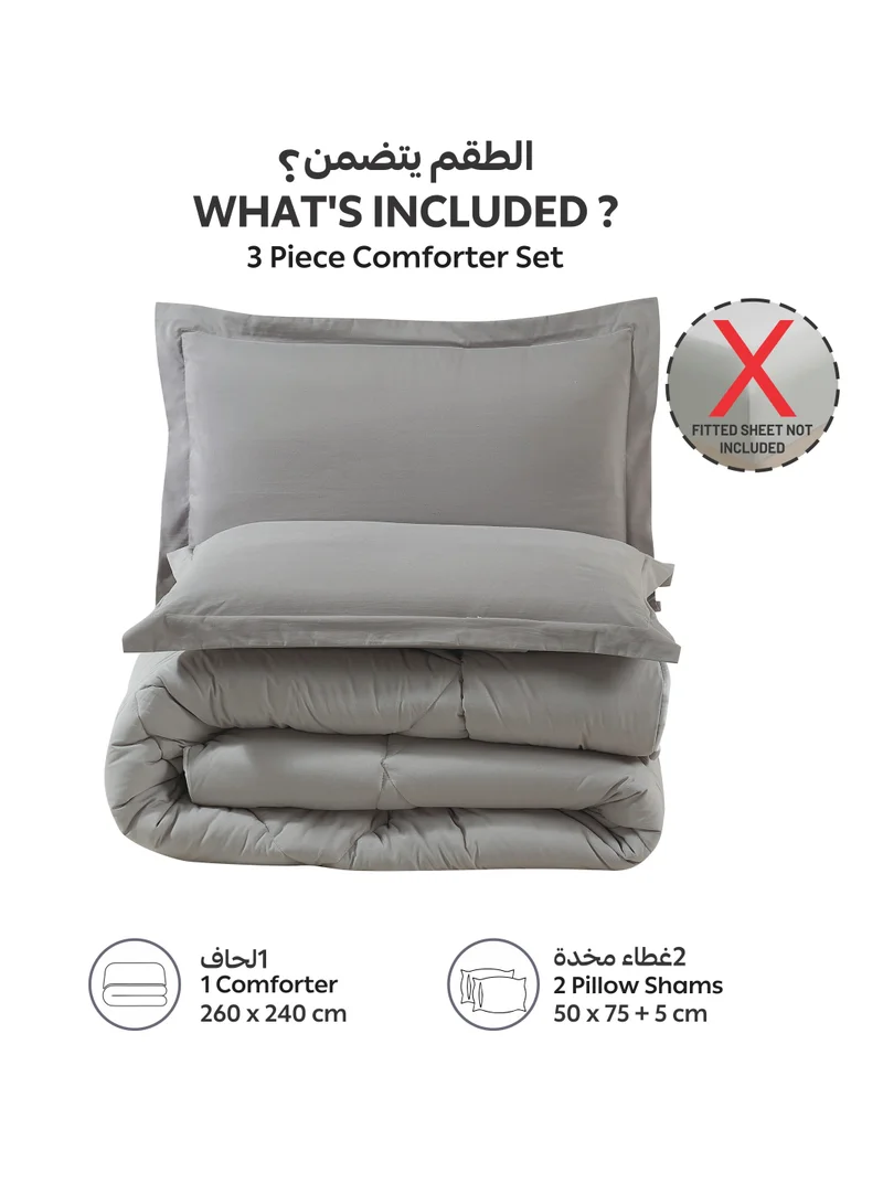 Donetella Bedding Comforter Set, King Size Fits 200x200 cm - 3-Pcs Solid Quilted Bed Set, Microfiber Fabric - 1 Comforter And 2 Pillow Shams
