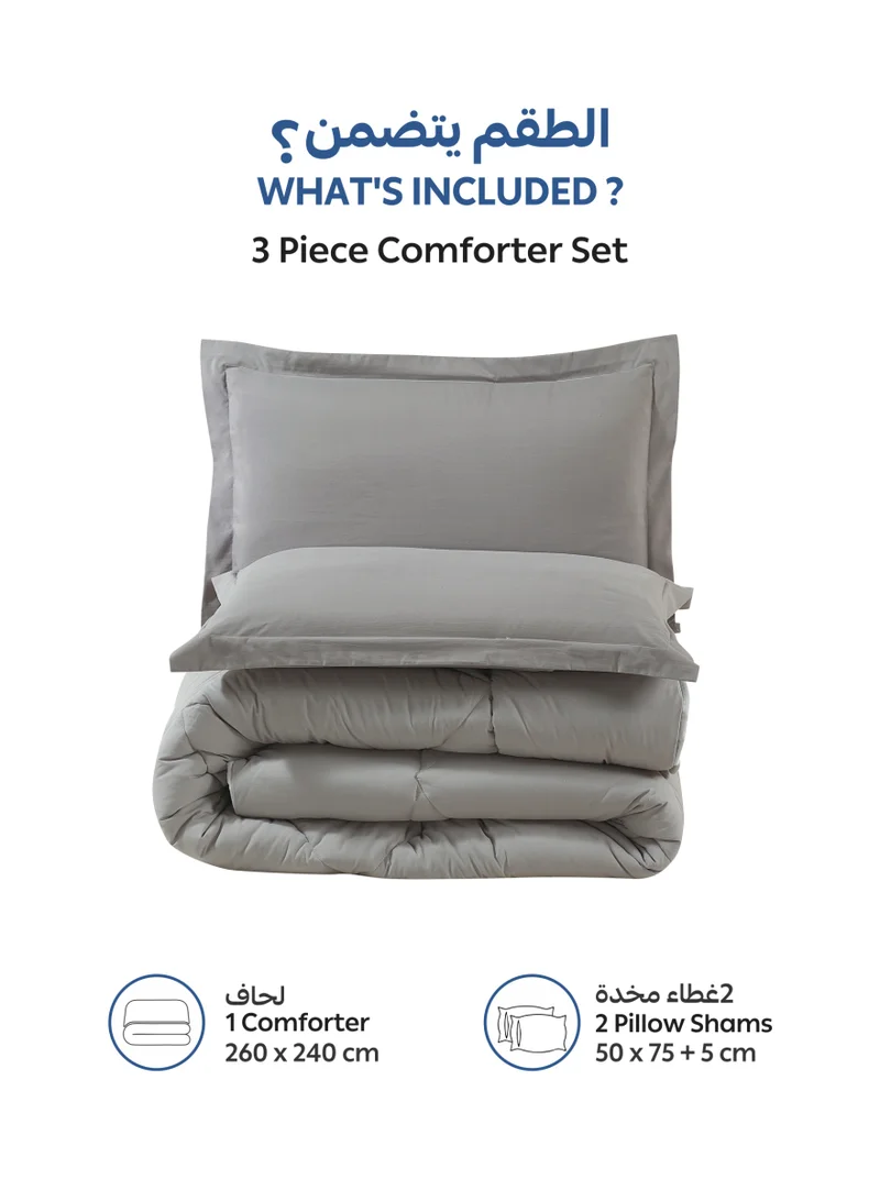 Donetella KING - 3Pcs Bedding Comforter Set, King Size Fits 240x260 cm - 3-Pcs Solid Quilted Bed Set, Microfiber Fabric - 1 Comforter And 2 Pillow Shams  | Best Price UAE