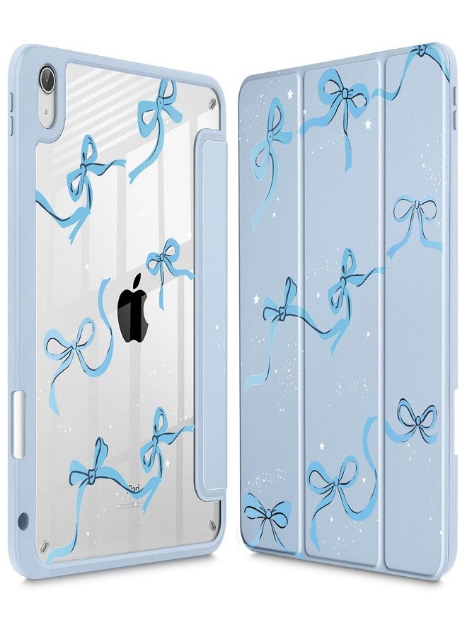 May Chen Case for iPad Air 11 (M3 2025 / M2 2024) 7th 6th, iPad Air 4 & 5 10.9 Inch 5th 4th (2022/2020) - Pencel Holder + Auto Sleep/Wake, Transparent Shockproof Back Cover, Blue Bows - Image 1