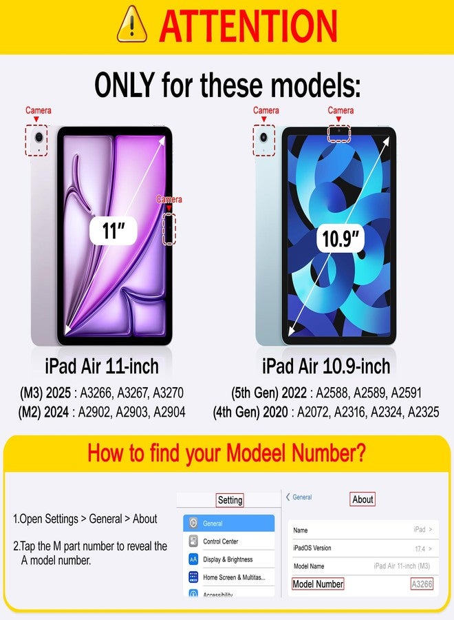 May Chen Case for iPad Air 11 (M3 2025 / M2 2024) 7th 6th, iPad Air 4 & 5 10.9 Inch 5th 4th (2022/2020) - Pencel Holder + Auto Sleep/Wake, Transparent Shockproof Back Cover, Blue Bows - Image 2
