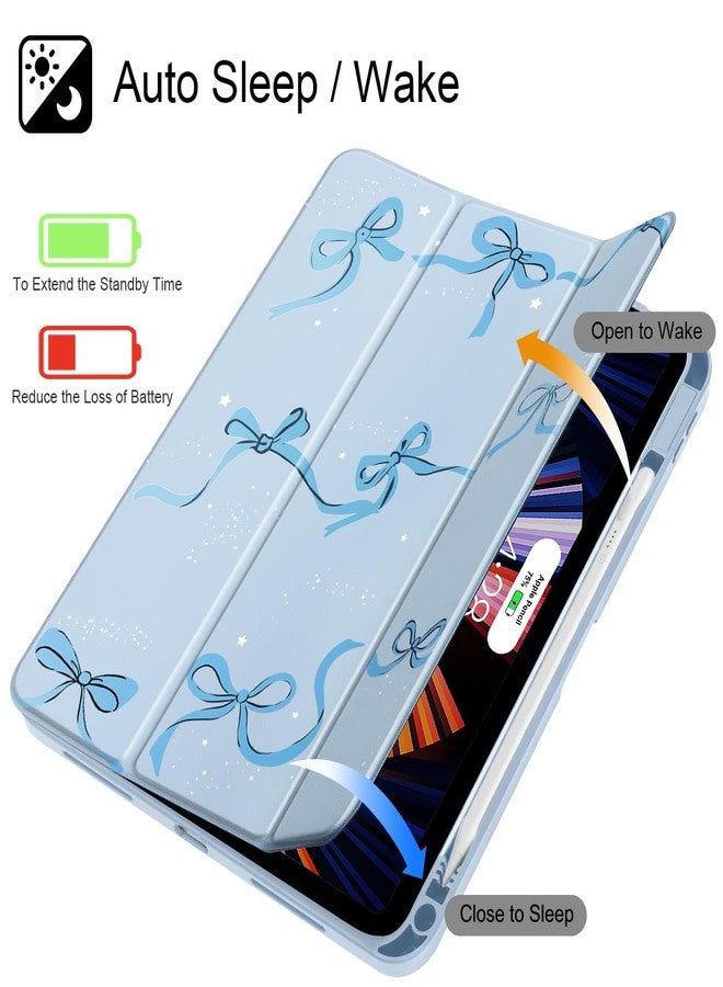 May Chen Case for iPad Air 11 (M3 2025 / M2 2024) 7th 6th, iPad Air 4 & 5 10.9 Inch 5th 4th (2022/2020) - Pencel Holder + Auto Sleep/Wake, Transparent Shockproof Back Cover, Blue Bows - Image 3