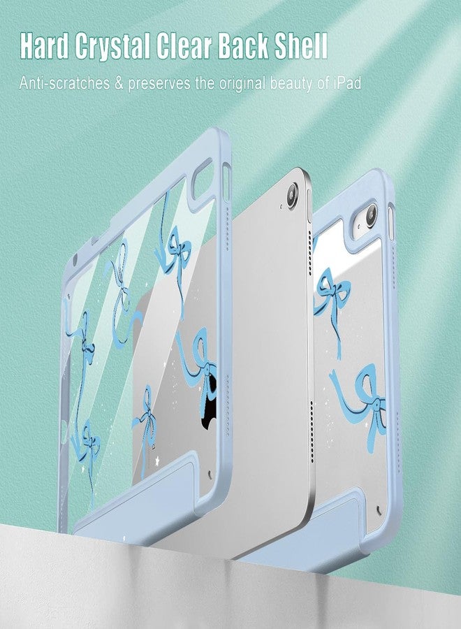 May Chen Case for iPad Air 11 (M3 2025 / M2 2024) 7th 6th, iPad Air 4 & 5 10.9 Inch 5th 4th (2022/2020) - Pencel Holder + Auto Sleep/Wake, Transparent Shockproof Back Cover, Blue Bows - Image 4