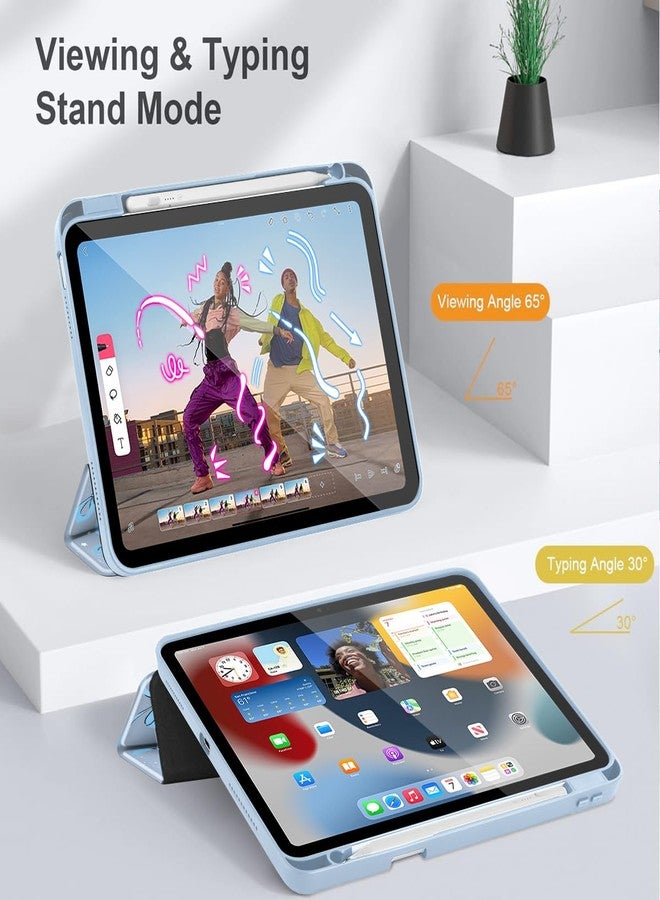 May Chen Case for iPad Air 11 (M3 2025 / M2 2024) 7th 6th, iPad Air 4 & 5 10.9 Inch 5th 4th (2022/2020) - Pencel Holder + Auto Sleep/Wake, Transparent Shockproof Back Cover, Blue Bows - Image 5