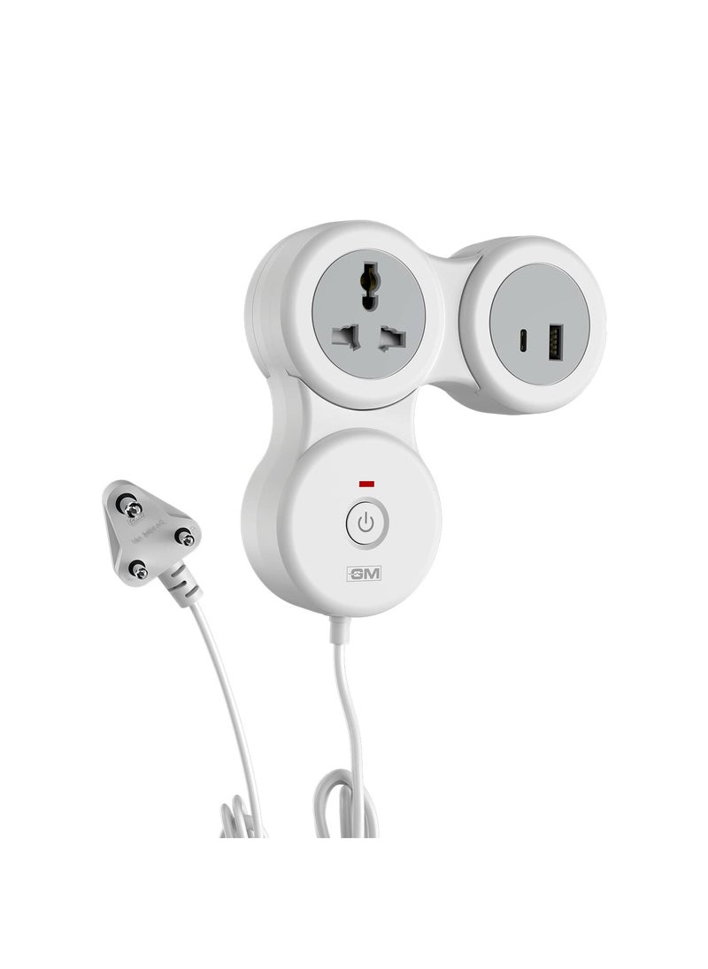 GM GM 21 GHoop Spike Guard with A C Type USBMaster SwitchIndicator Safety Shutter 18 Mtr Wire with Overload Protection 1 International sockets 2 USB Port 1 C Type 1 A Type 31A  - Image 2