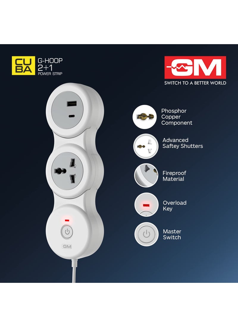 GM GM 21 GHoop Spike Guard with A C Type USBMaster SwitchIndicator Safety Shutter 18 Mtr Wire with Overload Protection 1 International sockets 2 USB Port 1 C Type 1 A Type 31A  - Image 4