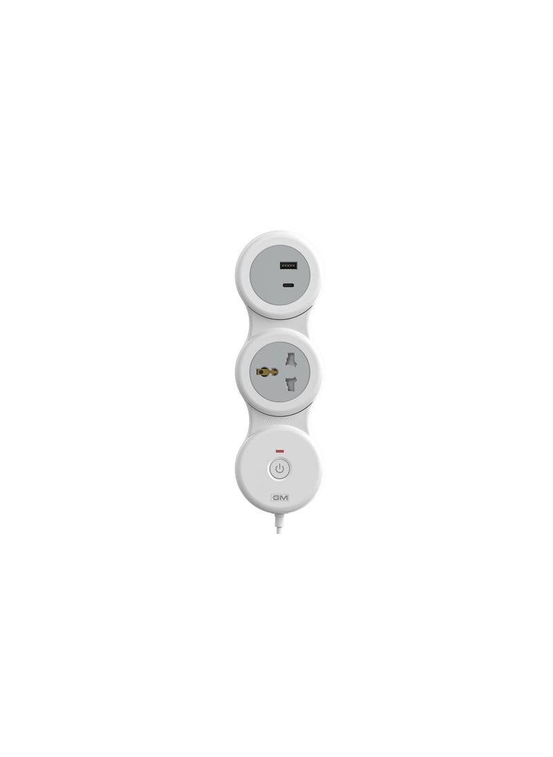 GM GM 21 GHoop Spike Guard with A C Type USBMaster SwitchIndicator Safety Shutter 18 Mtr Wire with Overload Protection 1 International sockets 2 USB Port 1 C Type 1 A Type 31A  - Image 1