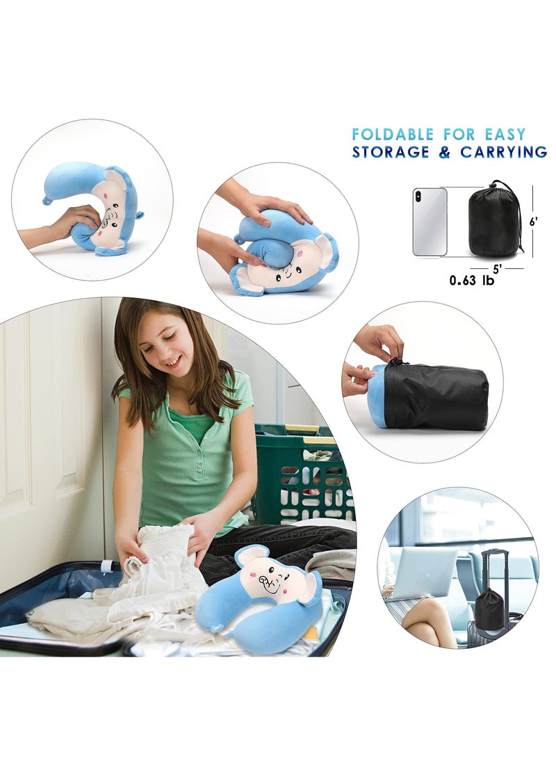 SYOSI Travel Pillow for Kids and Adults, Lovely Animal Memory Foam Neck Pillow with Soft Fleece Cover and Eye Mask Set, Airplane Pillow Travel Kit with Drawstring Organizer Bag, Machine Washable (Elephant)  - Image 5