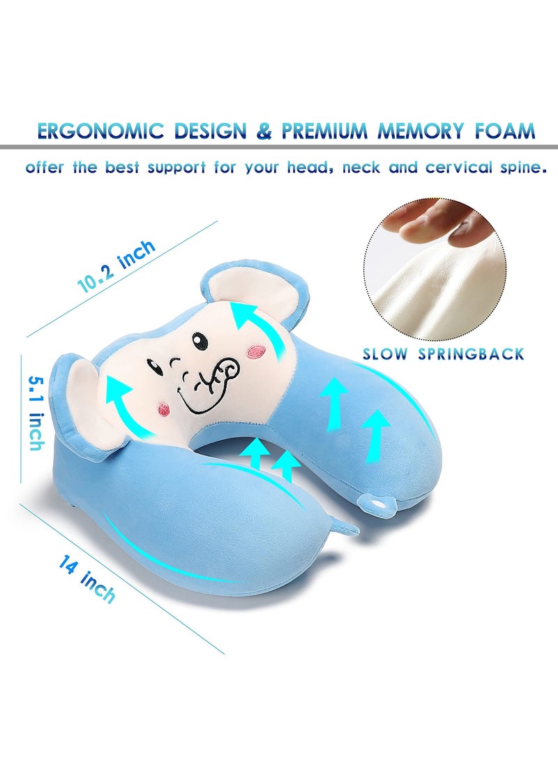 SYOSI Travel Pillow for Kids and Adults, Lovely Animal Memory Foam Neck Pillow with Soft Fleece Cover and Eye Mask Set, Airplane Pillow Travel Kit with Drawstring Organizer Bag, Machine Washable (Elephant)  - Image 3