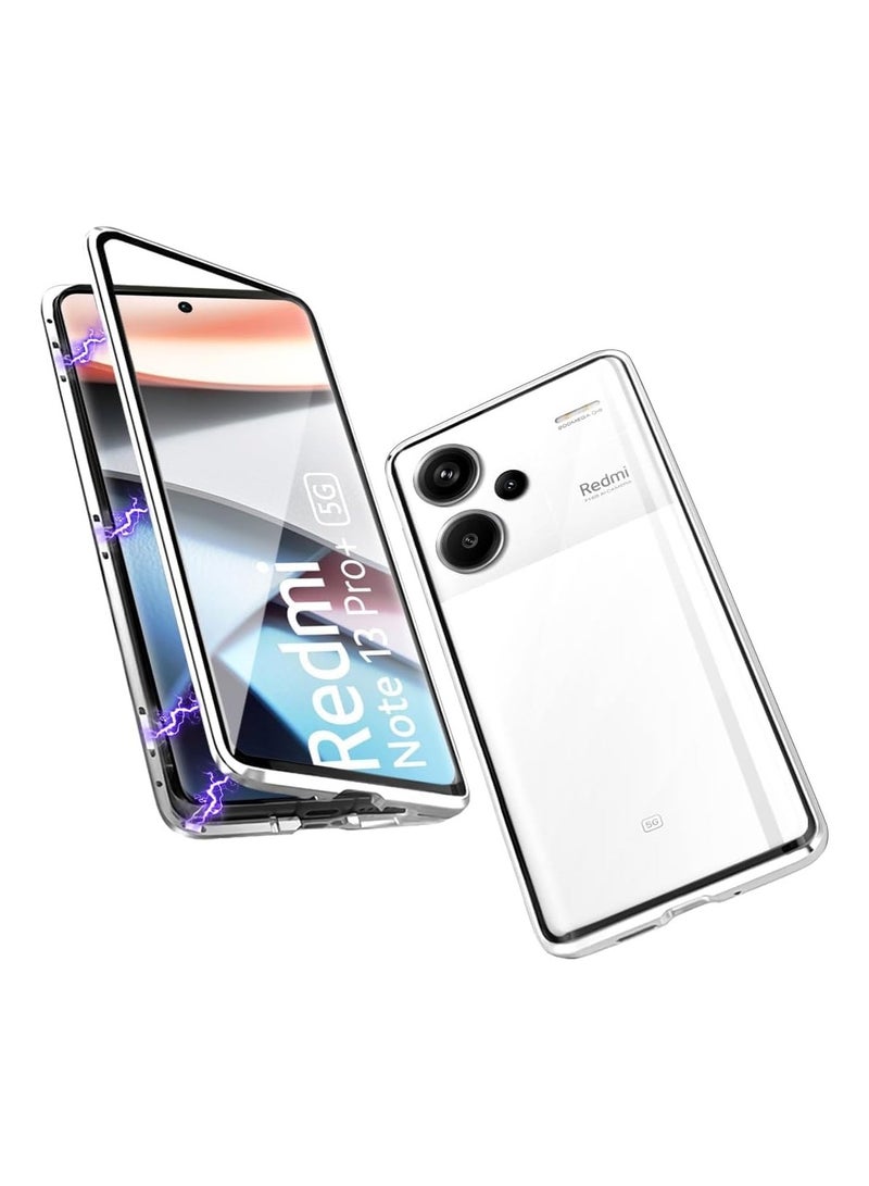 Redmi Note 13 Pro Plus 5G, Magnetic Body Metal Frame Thin Double Sided Clear Tempered Glass Shockproof with Camera Protection Cover