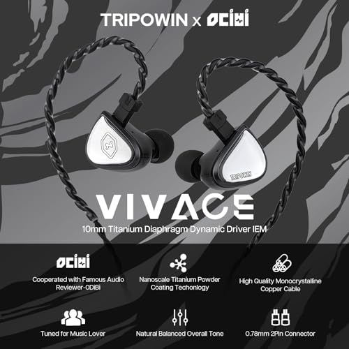 Linsoul Tripowin x 0DiBi: Vivace in Ear Monitor, 10mm Titanium Diaphragm Dynamic Driver IEM, HiFi Wired Earbuds Earphone, Gaming Earbuds with 2Pin Detachable Cable for Musicians Audio Enthusiasts - Image 2
