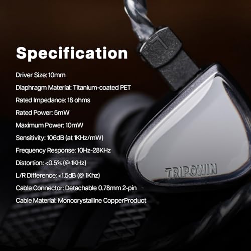Linsoul Tripowin x 0DiBi: Vivace in Ear Monitor, 10mm Titanium Diaphragm Dynamic Driver IEM, HiFi Wired Earbuds Earphone, Gaming Earbuds with 2Pin Detachable Cable for Musicians Audio Enthusiasts - Image 3