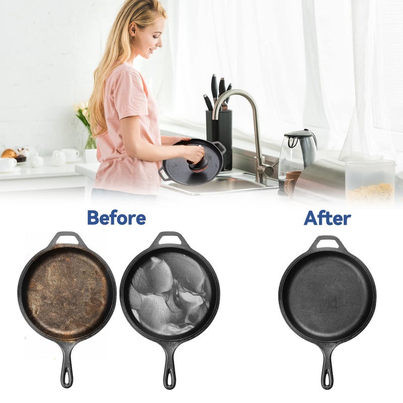 Skyflame Cast Iron Scrubber with Handle, Stainless Steel Chainmail Cleaner for Pans and Skillets - Cast Iron Cookware, Ovens and Grills Cleaning Accessory - Image 5