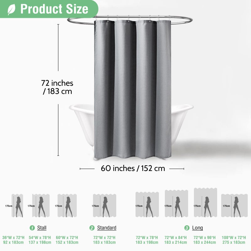 Dynamene 60 inch Stall Shower Curtain - Waffle Weave Heavy Duty Thick Fabric Shower Curtains for Bathroom Weighted Hotel Spa Luxury Cloth Bath Curtain Set with 10 Plastic Hooks 60x72  Grey/Gray - Image 4