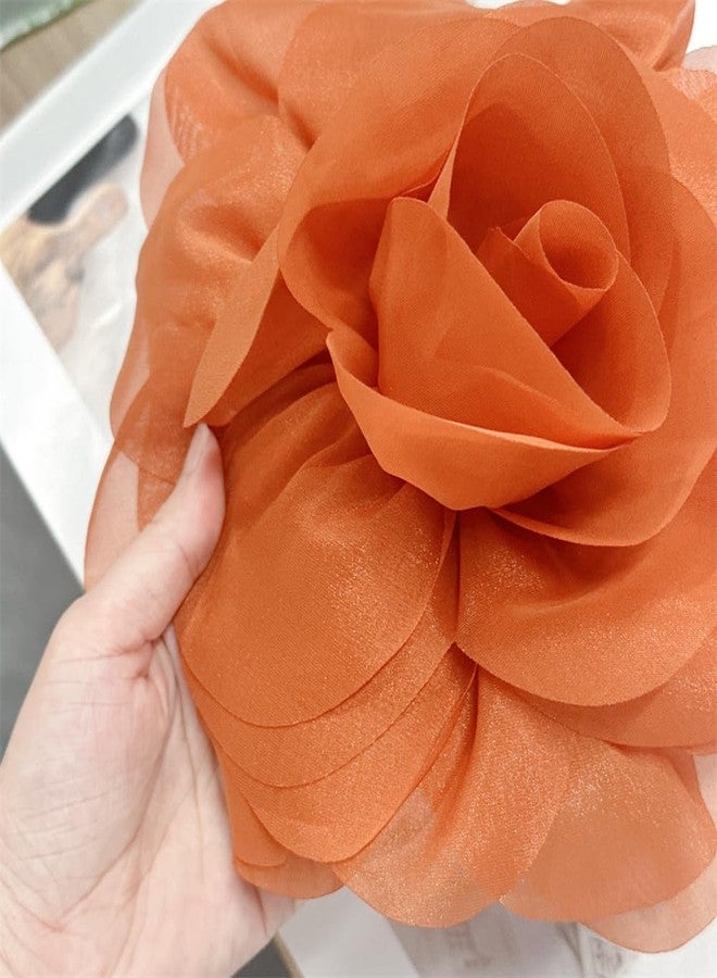 Dtja 23cm/9" Large Fabric Silky Flower Brooch Pin for Women Girls Dainty Camellia Brooches Lapel Duckbill Alligator Hair Clips Barrettes Floral Hair Pins Holiday Wedding Costume Accessories (Orange) - Image 4