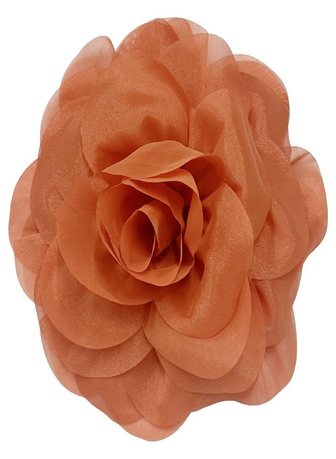 Dtja 23cm/9" Large Fabric Silky Flower Brooch Pin for Women Girls Dainty Camellia Brooches Lapel Duckbill Alligator Hair Clips Barrettes Floral Hair Pins Holiday Wedding Costume Accessories (Orange) - Image 1