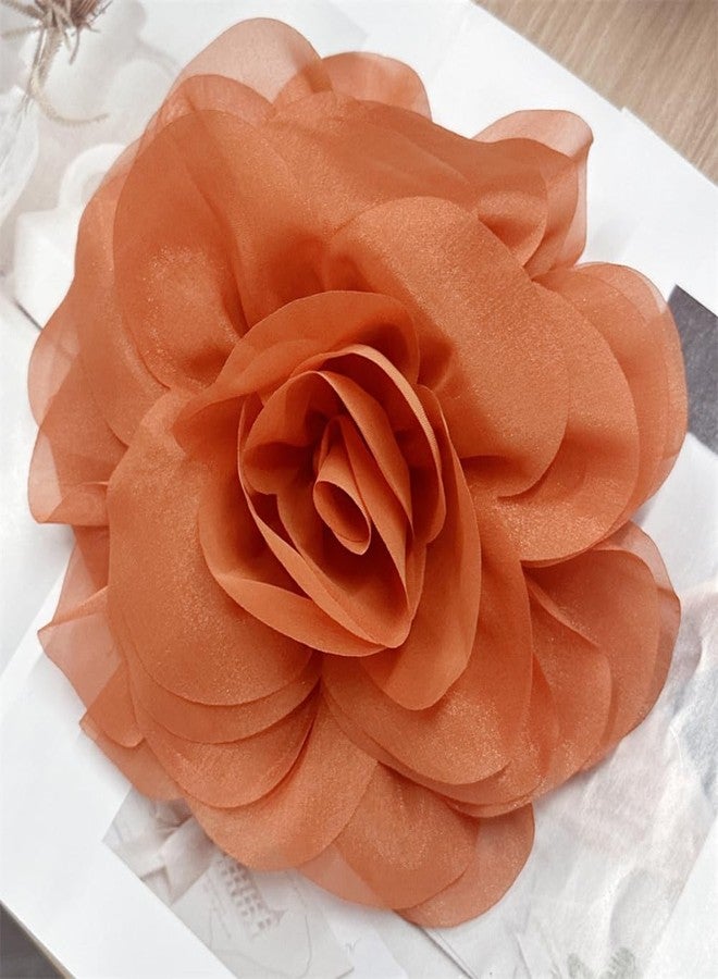 Dtja 23cm/9" Large Fabric Silky Flower Brooch Pin for Women Girls Dainty Camellia Brooches Lapel Duckbill Alligator Hair Clips Barrettes Floral Hair Pins Holiday Wedding Costume Accessories (Orange) - Image 5