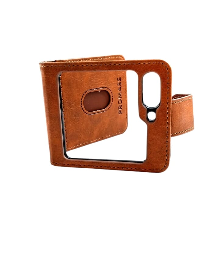 PROMASS Z FLIP 4 Case, Leather Galaxy Z Flip 4  Wallet Case  with Card Slot Flip Phone Magnetic Cover Compatible Brown - Image 3