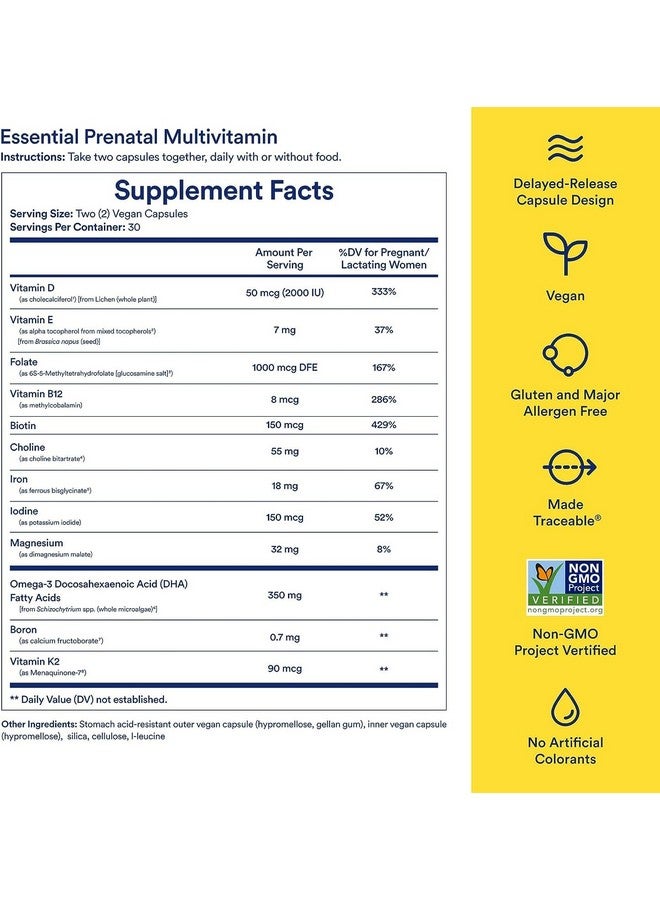 Ritual Essential for Women Prenatal Multivitamin: Folate & Choline for Neural Tube Support, Omega-3 DHA for Fetal Brain Development, Iron, Calcium-Helper D3 & K2, Non-GMO, Vegan, Citrus, 30 Days - Image 3