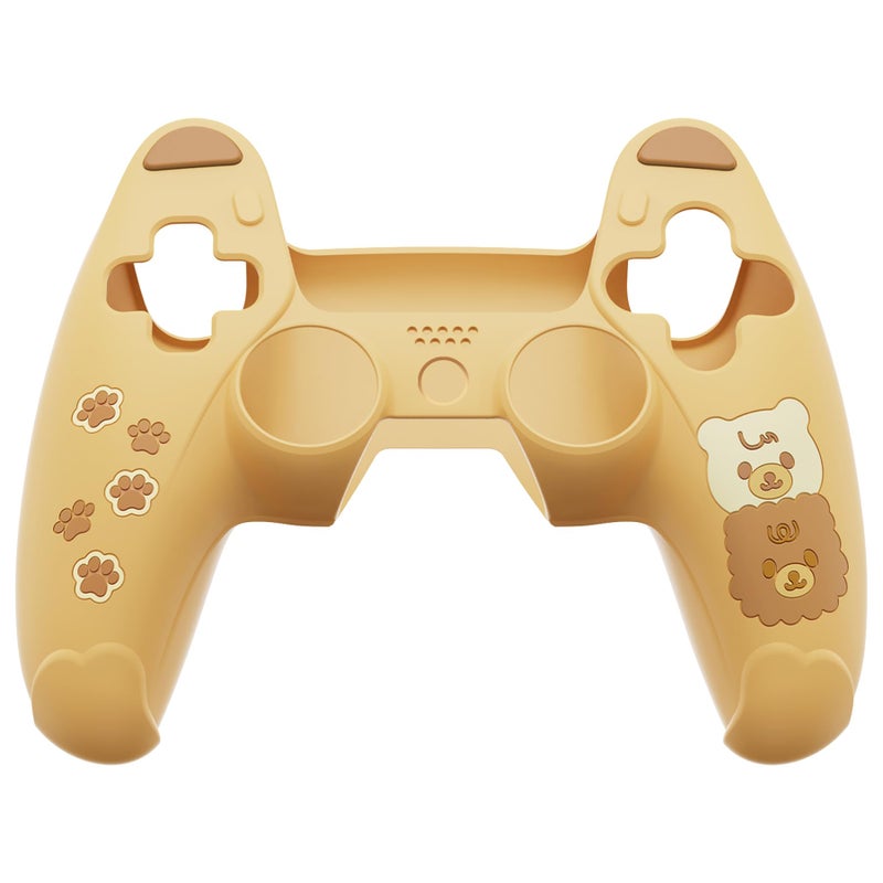 PlayVital Cute Bear Controller Silicone Case for ps5, Kawaii Controller Cover Compatible with Charging Station, Gamepad Skin Protector for ps5 with Touch Pad Sticker & Thumb Grips - Yellow & Brown - Image 2