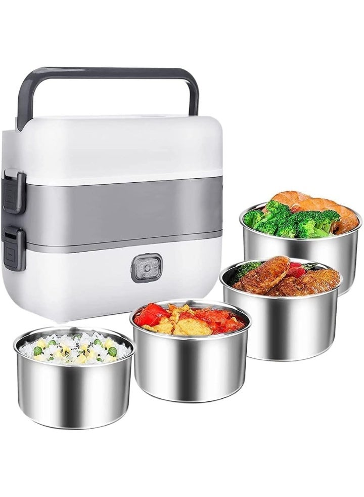 Relex Portable Self Cooking Electric Lunch Box, Mini Rice Cooker, 2 Layers 4 Stainless Steel Steamer Food Insulation Lunch Box for Home Office Dormitory Travel Outdoor Kitchen Cook Raw Food, 2L/110V/220W - Image 1