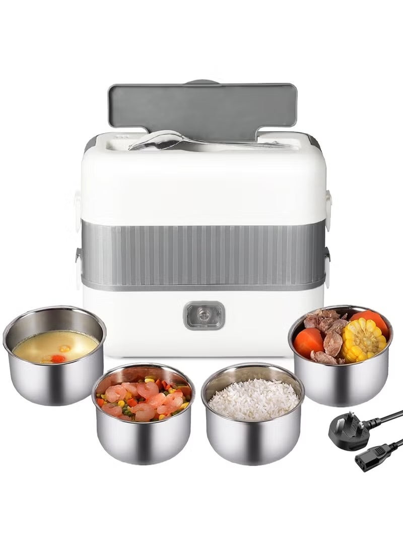 Relex Portable Self Cooking Electric Lunch Box, Mini Rice Cooker, 2 Layers 4 Stainless Steel Steamer Food Insulation Lunch Box for Home Office Dormitory Travel Outdoor Kitchen Cook Raw Food, 2L/110V/220W - Image 2
