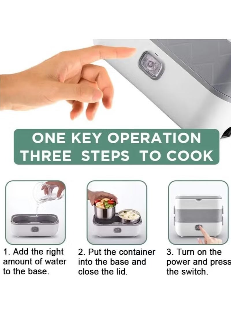 Relex Portable Self Cooking Electric Lunch Box, Mini Rice Cooker, 2 Layers 4 Stainless Steel Steamer Food Insulation Lunch Box for Home Office Dormitory Travel Outdoor Kitchen Cook Raw Food, 2L/110V/220W - Image 3