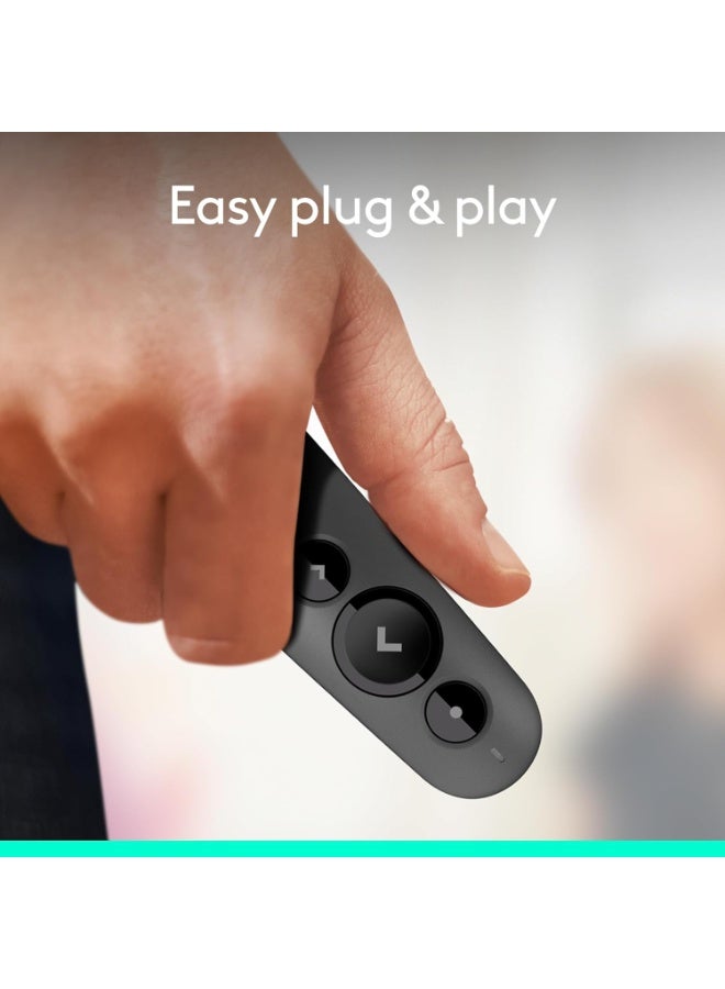 Wireless Laser Presentation Remote with Dual Connectivity (Bluetooth & USB), Compatible with PowerPoint, Keynote & Google Slides – Graphite - Image 2