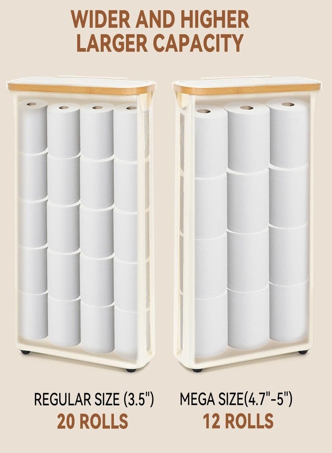 GARPROVM Toilet Paper Storage Basket with Lid, Slim Free Standing Toilet Roll Storage Holder Stand with See Through Window, Holds up to 20 Regular Rolls or 12 Mega Rolls Bathroom Organizer, Beige - Image 3