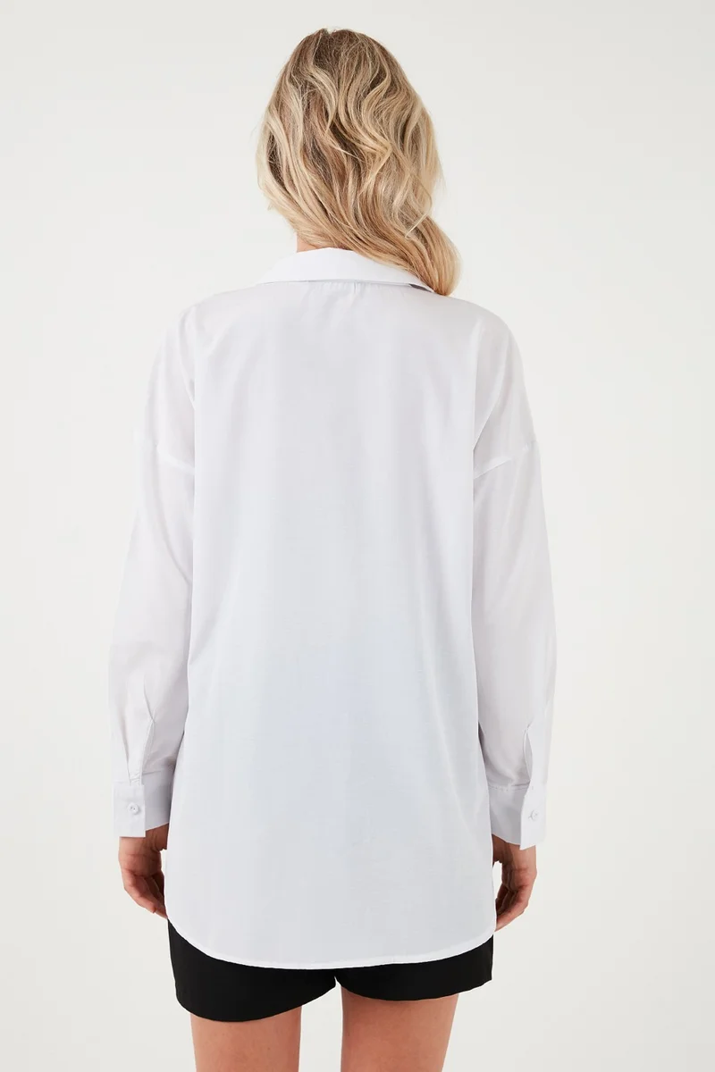 Lela Buttoned Side Cotton Blend Oversize Shirt Women's Shirt 611GO00054