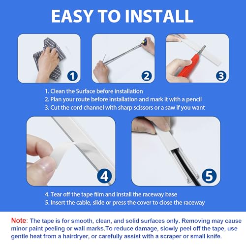 ZhiYo Cord Hider for One Wire, 102in Cable Hider Concealer, Paintable Wall Wire Covers, PVC Cable Management Raceway for A Thick Extension Cord, 6 x L17in W0.59 H0.4in, Black - Image 5