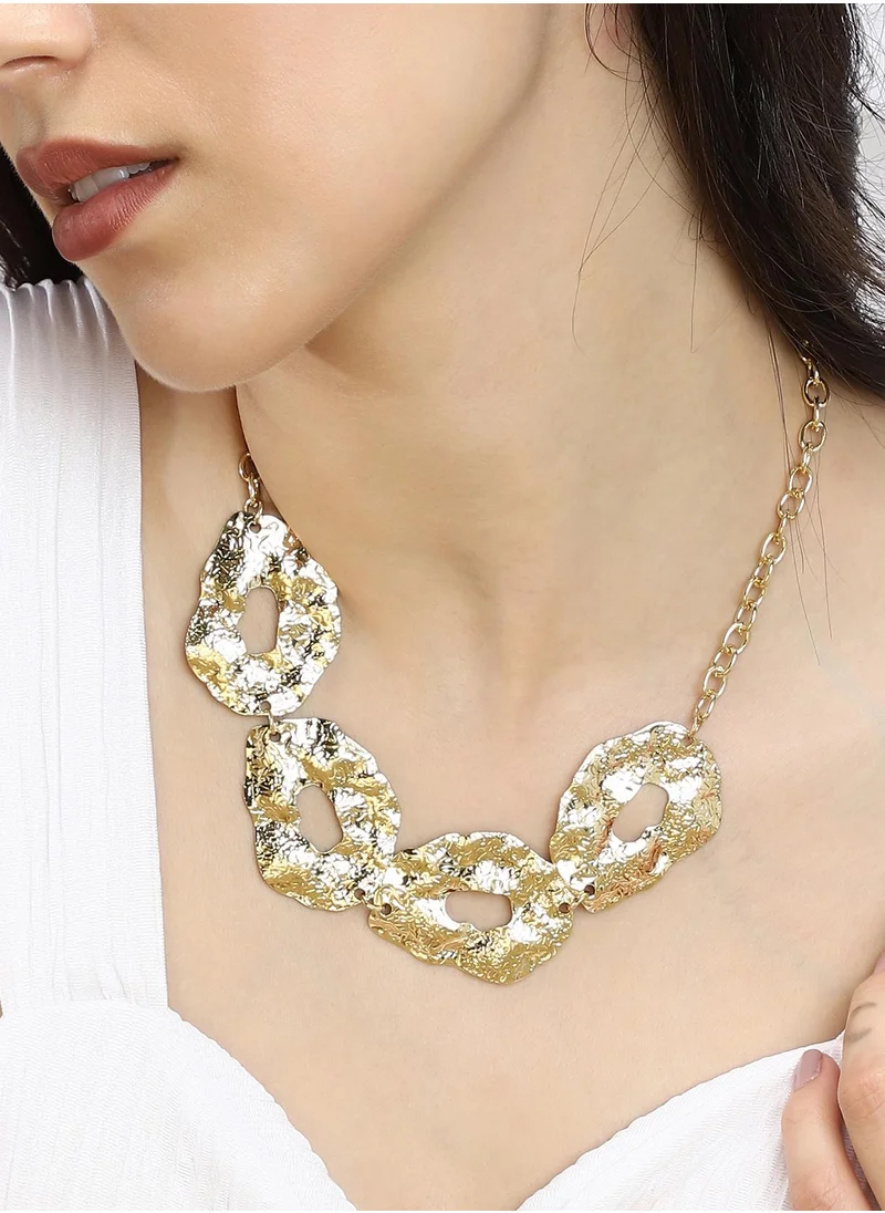 SOHI SOHI Women's The Dented-Halo Statement Necklace For Casual Wear | California Gold Colour | Alloy Material | Lobster Clasp Closure | MetallicNecklace | Statement Necklace For Women & Girls