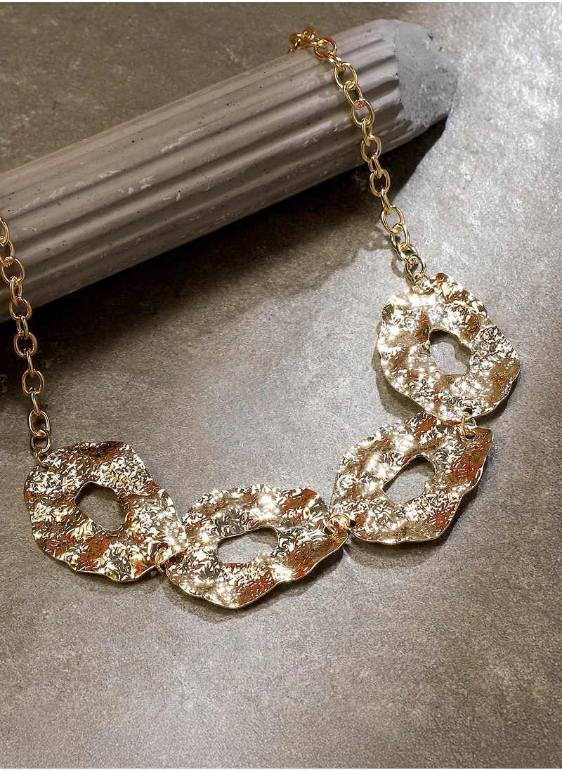 SOHI SOHI Women's The Dented-Halo Statement Necklace For Casual Wear | California Gold Colour | Alloy Material | Lobster Clasp Closure | MetallicNecklace | Statement Necklace For Women & Girls