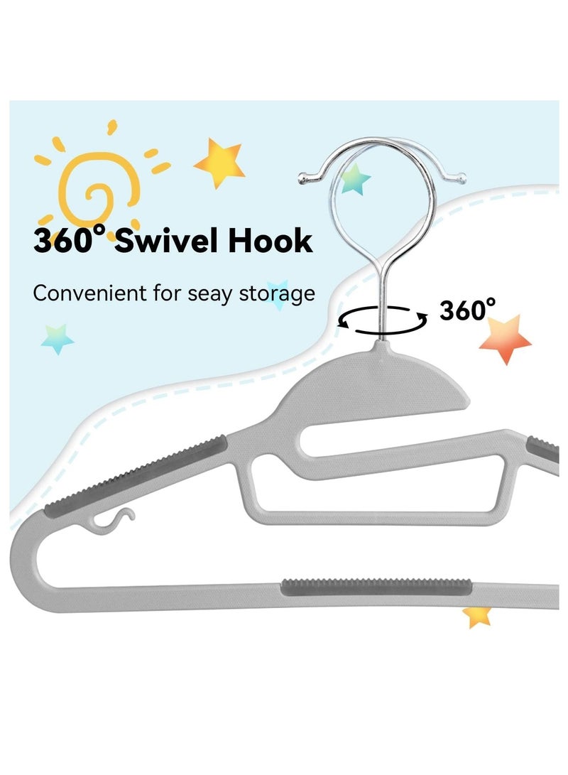 Red Dot Gift 50 Pack of Non-Slip Kids Hangers, Plastic Hangers, S-Slide 12″ (30cm) with 360° Swivel Hook Space Saving for Children Closet.  - Image 4