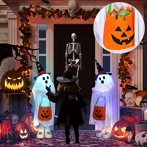 NQOFADSN Halloween Decorations Outdoor Ghost Decor Light-Up Color-Changing Spooky Ghost Porch Decorations Trick or Treater with Candy Pocket Ghost Halloween Decor Indoor 1PACK 38" H - Image 5